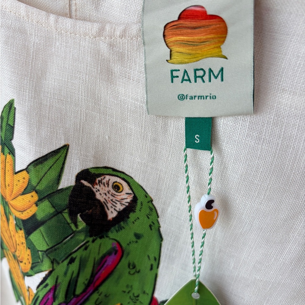FARM Rio Cream Linen Crop Top with Green Parrot & Yellow Floral Print - Picture 11 of 11